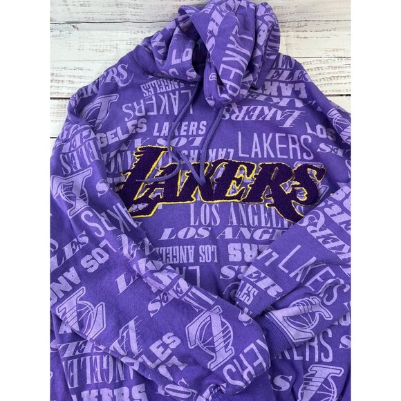 Los Angeles Lakers Purple Allover Logo Hoodie & Wide Leg Sweatpants Fit L-XL - Picture 2 of 16